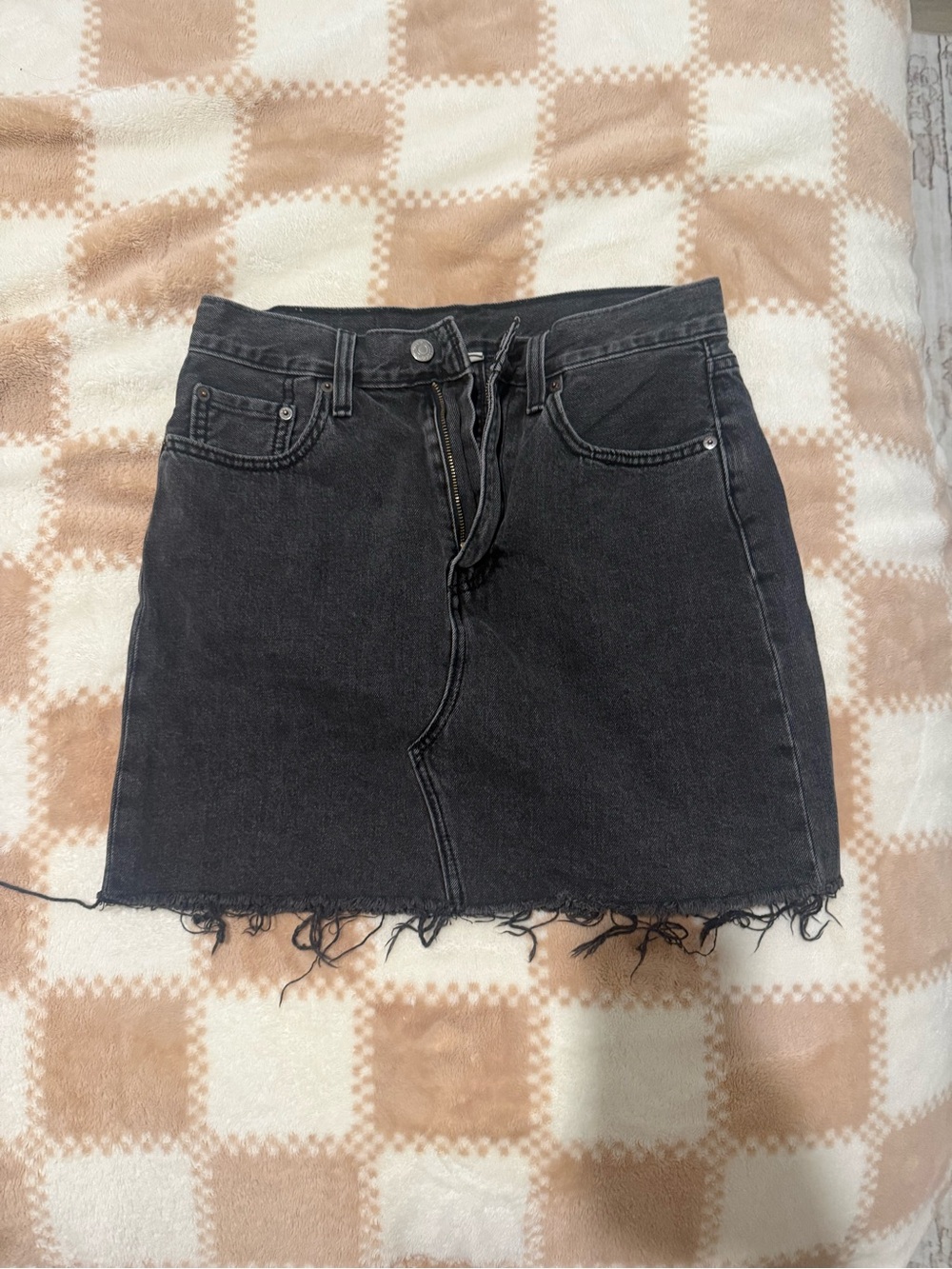 Levi's Black Denim Mini Skirt with Frayed Hem